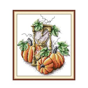 Kit de broderie au point de croix DIY avec <span class=keywords><strong>toile</strong></span> Aida pré-imprimée 16/14/11CT, motifs Citrouille et Sablier, et fils <span class=keywords><strong>DMC</strong></span> - Product Image 1