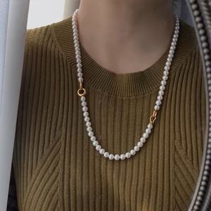 Conjunto de Collar y Pulsera de Perlas Naturales de Agua Dulce Clásicas, Versátil, Simple y Juvenil, Cadena para Clavícula - Product Image 1