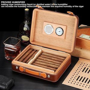 Étui à cigares portable en <span class=keywords><strong>cuir</strong></span> avec hygromètre et humidificateur, doublure en bois de cèdre espagnol, boîte à cigares de voyage pour 20 à 30 cigares - Product Image 5