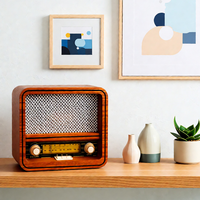 TIMSEN Retro Home Radio with Built-In Speaker BT/Aux In/USB Player MDF Wood