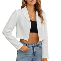 Manteau de costume chic et minimaliste blanc pour femme, à revers châle, coupe courte, ouvert sur le devant, à manches longues et ajusté, idéal pour le bureau