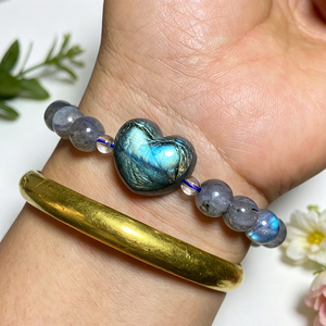 Pulsera de Labradorita Natural con Destellos Intensos, Dijes Tallados de Corazón/Luna/<span class=keywords><strong>Estrella</strong></span>/Cabeza de Gato, Pulsera Elástica de Cristal Curativo, Regalo de Joyería - Product Image 1
