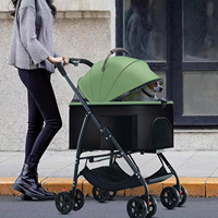 Poussette pour animaux de compagnie TRIHO de luxe, respirante, 4 roues, pliage rapide, 3-en-1, porte-bébé détachable, cadre en acier inoxydable et ceintures de sécurité