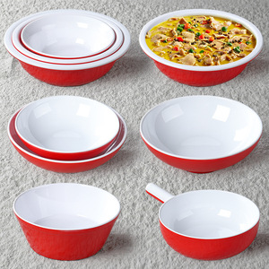 Juego de tazones de melamina rojos y blancos para sopa, ramen, hot pot, uso doméstico - Product Image 1