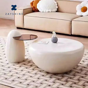 Zayshine nordique moderne verre crémeux FRP Base cadre verre comptoir <span class=keywords><strong>Table</strong></span> basse cercle blanc salon meubles ensemble théière - Product Image 1