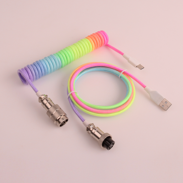 Cable with Gx16 Aviation Connector Usb to Type c Keyboard Coiled Cable Usb-c Data Cable Plug for Mechanical Keyboard