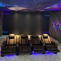 Sillón Reclinable Eléctrico de Cine en Casa, 4 Plazas, con Costuras Rojas, Muebles de Teatro, LED, Cuero Genuino, Asientos de Cine