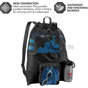 Bolsa de malla con cordón y logotipo personalizado, mochila deportiva de nailon con cordón para gimnasio, bolsas de almacenamiento de baloncesto de poliéster con cordón - Product Image 4