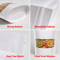 In Stock Stand up White Kraft Paper Resealable Plastic Ziplock Pouch Plain Food Packaging Pouches Bags With Clear Window