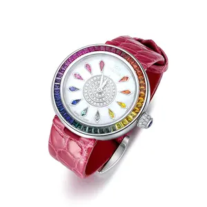 2023 फैशनेबल स्टेनलेस स्टील महिलाओं घड़ी इंद्रधनुष श्रृंखला क्वार्ट्ज आंदोलन Moissanite हीरा उपहार में महिलाओं के लिए थोक मूल्य