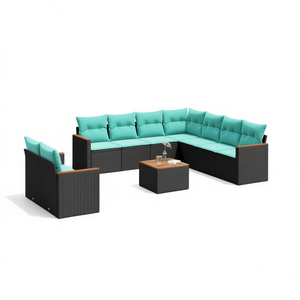Conjunto de Sofá de Jardín de Ratán Sintético Negro con Cojines, 10 Piezas, Muebles de Exterior de Estilo Contemporáneo - Product Image 1