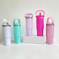 Bouteille d'eau isotherme à double paroi sous vide de 30 oz avec paille rabattable pour étudiants, idéale pour la sublimation par transfert thermique – Expédition depuis l'entrepôt américain