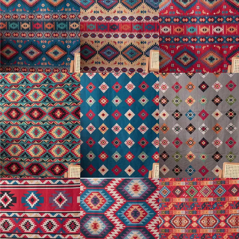Boho -Aztec Theme Middle East Style Jacquard Sadu Fabric For Furniture Polyester Cotton Dyed Jacquard Fabric