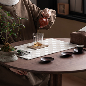 Guanlan Chinese Style Checkered Jacquard Tea Mat <b>Square</b> Heat Resistant <b>Tablecloth</b> For Tea Ceremony - Product Image 3