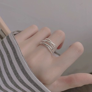 Anello Apribile Multistrato in Argento Sterling S925 Silver Rhyme, Forma Geometrica, Linee Creative Irregolari, Elettroplaccato, Moda - Product Image 4