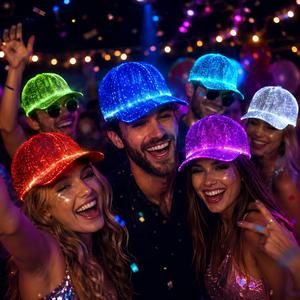 Casquette de baseball lumineuse à LED avec fibres optiques, rechargeable, pour fêtes, anniversaires, carnaval, Noël - Product Image 2