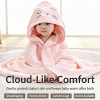 Serviette de Bain Bébé en Polaire Corail 80*80cm 250GSM à Motif Animal, Microfibre, avec Capuche, Personnalisable avec LOGO