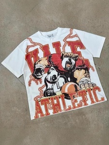 T-shirt da uomo 250GSM <span class=keywords><strong>vintage</strong></span> lavata oversize con stampa <span class=keywords><strong>cartoon</strong></span>, traspirante, anti-umidità, stile retrò streetwear hip hop, in puro cotone - Product Image 3