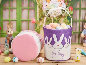 Monogram Embroidered Canvas Bunny <b>Basket</b> Personalized Name <b>Egg</b> <b>Hunt</b> Tote Bag for Kids <b>Easter</b> Treat - Product Image 6