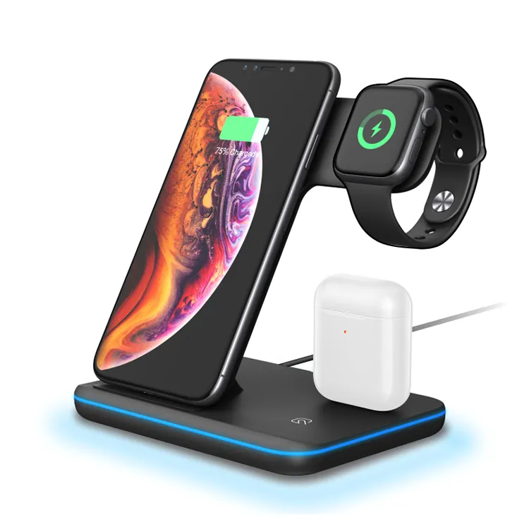 2020 Universal 15W Fast Cargador inalambrico 3 In 1 Mobile Phone Qi Wireless Charger Station for Iphone Smartwatch Airpods