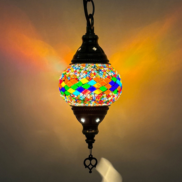 Traditional Single Turkish Mosaic Glass Hanging Lamp Pendant Light