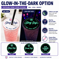 Pegatinas Personalizadas con Logotipo para Tapas de Bebidas Anti-Spiking, Pegatinas Desechables que Brillan en la Oscuridad para Tapas de Vasos, para Bares, Discotecas, Seguridad en Fiestas