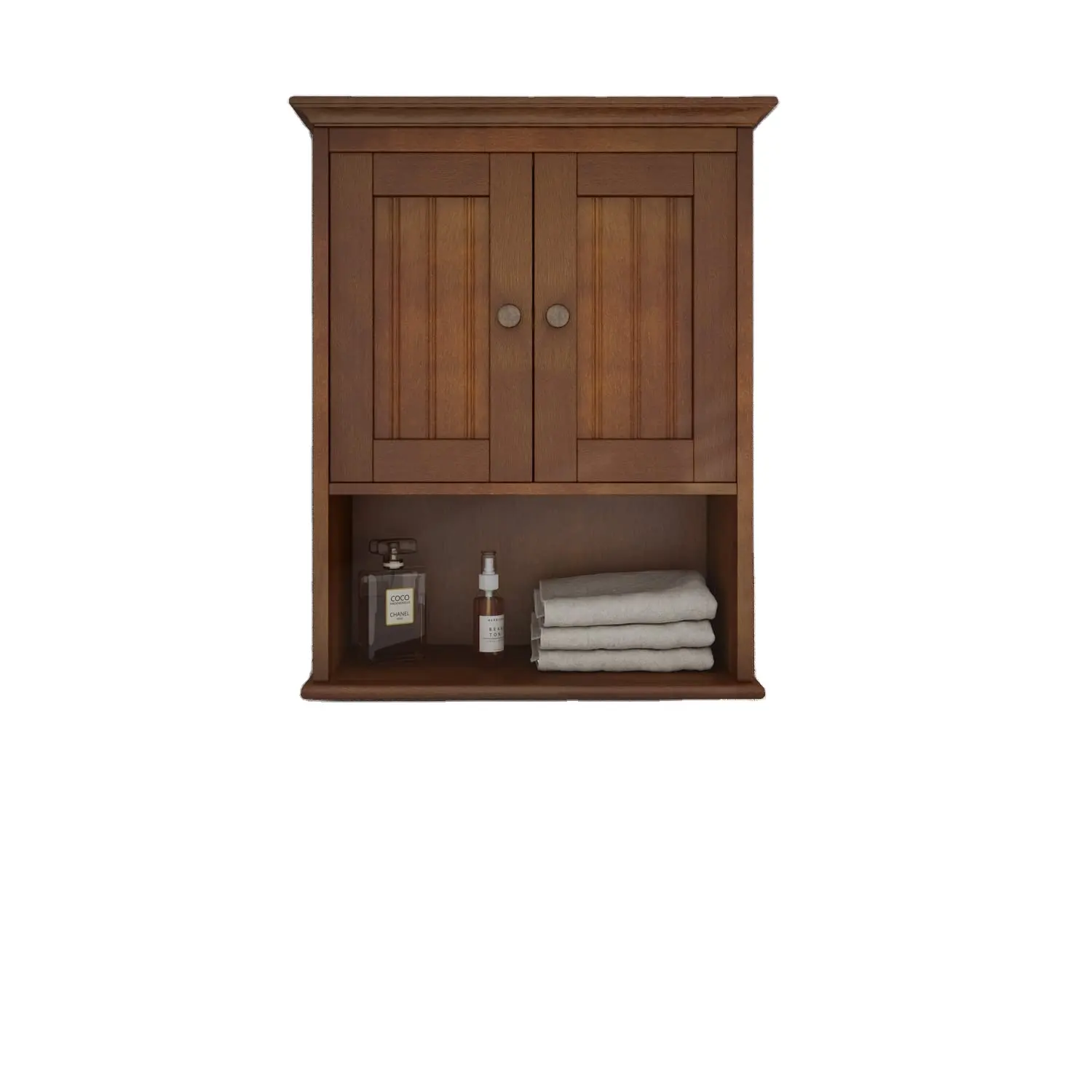 Деревянный настенный шкаф для ванной комнаты, шкафчик для лекарств с дверцами и регулируемой полкой, деревенский настенный шкаф