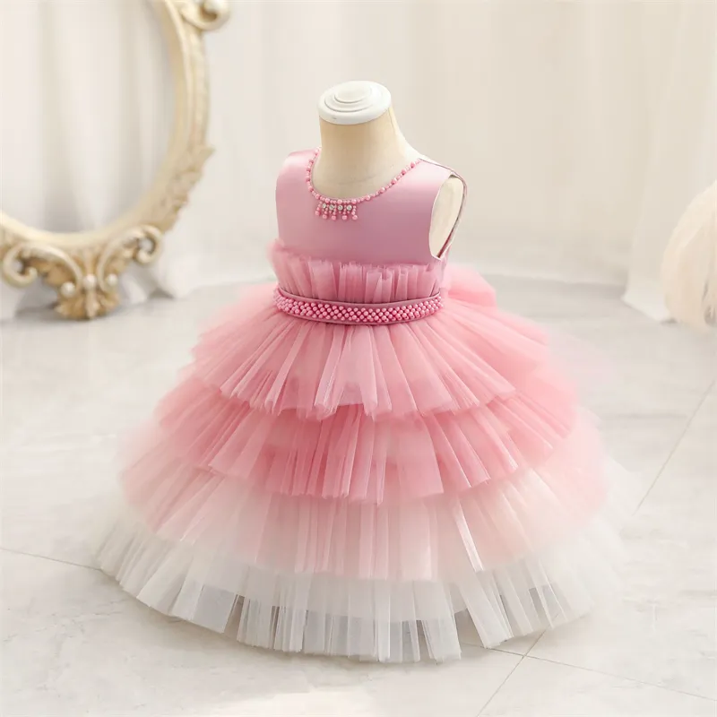 Neugeborene Mädchen Farbe Block Kuchen Puffy Kleid Kleinkind Baby Mädchen 1. Geburtstag Prom Kleid Prinzessin Dinner Party Abendkleider