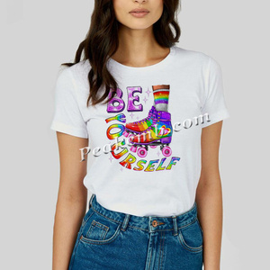 Colore arcobaleno stampato sii te stesso Rolling Pride Heat Transfer Design Iron on Pride Day Shirt DTF Roller Skate Transfers - Product Image 5