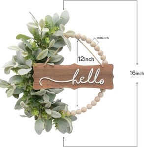 Ghirlanda Natalizia Verde <span class=keywords><strong>di</strong></span> Alta Qualità in Stile Rustico con Perline <span class=keywords><strong>di</strong></span> Legno, Orecchie <span class=keywords><strong>di</strong></span> <span class=keywords><strong>Agnello</strong></span> Artificiali e Foglie, Insegna <span class=keywords><strong>di</strong></span> Benvenuto per la Casa - Product Image 2