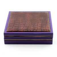 Boîte à bijoux en cuir texturé crocodile violet, boîte cadeau personnalisée à charnières avec doublure en velours beige pour collier et boucles d'oreilles