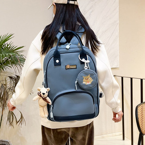 Color Blocked <b>Student</b> <b>Backpack</b> 18 In Large Capacity Soft Handle Female Leisure Travel Bag - Product Image 3