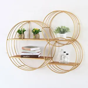 Modern Creative Metal Wooden Geometric Floating Wall Shelf Home Decorative