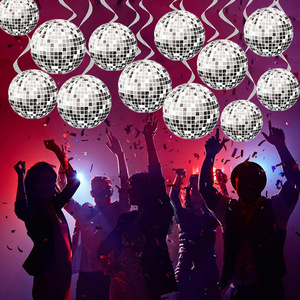 Decoraciones para Fiesta Disco, Bola de <span class=keywords><strong>Discoteca</strong></span> Plateada, Serpentinas Colgantes, Decoración de Techo Estilo Años 70 para Fiestas Hippies - Product Image 3