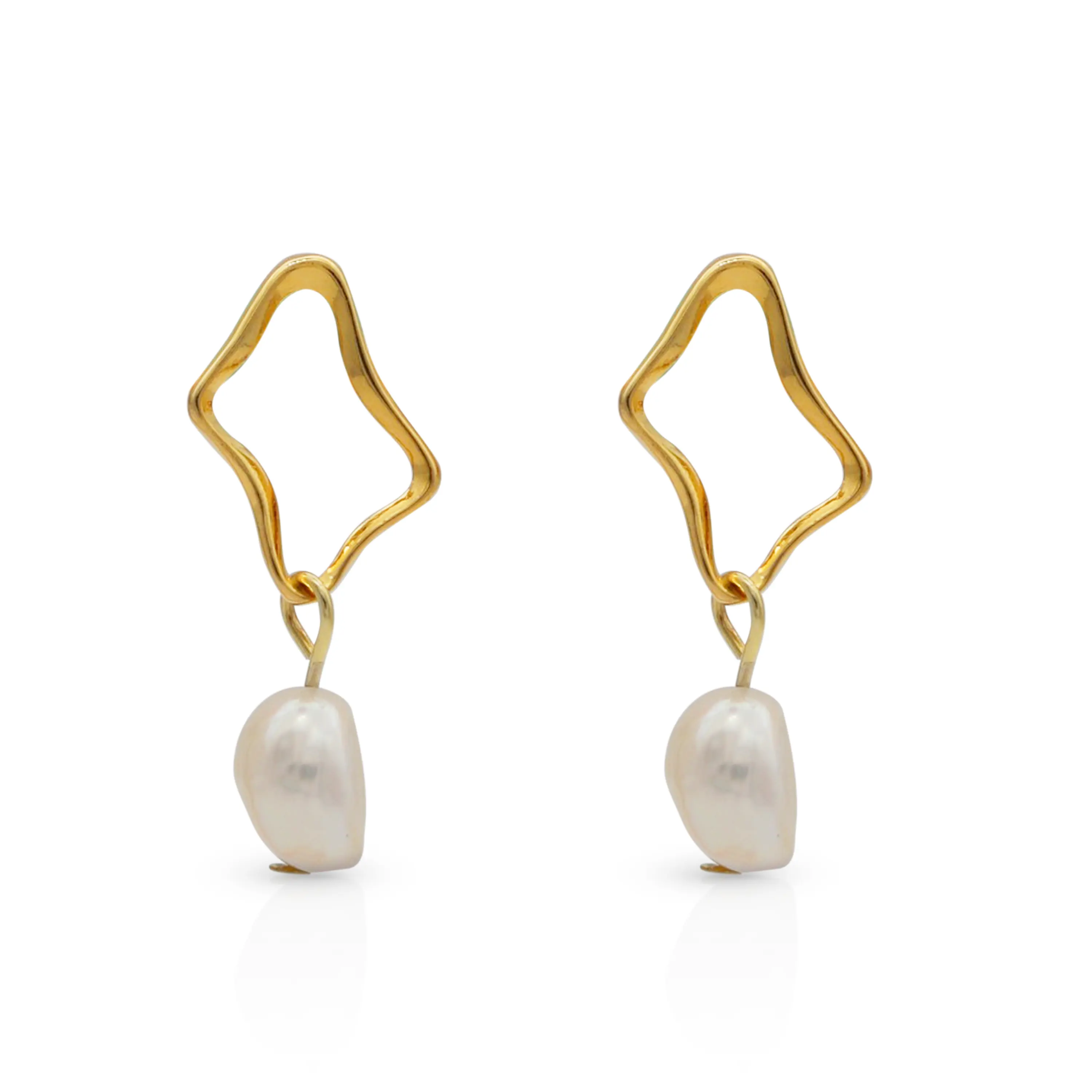 Chris April simple design 925 Sterling Silver gold plated irregular shape natural freshwater pearls stud drop earring