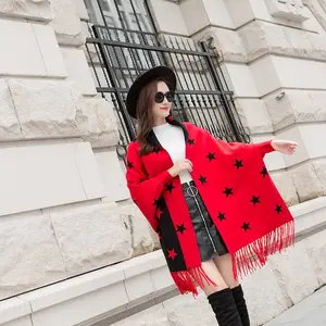 2022 new women's warm five-pointed star with sleeve shawl fringed shawl fashionable style