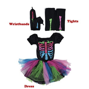 Kit de costumes d'Halloween pour filles et enfants, en polyester, motif arc-en-ciel, crâne, squelette, fantôme - Product Image 5