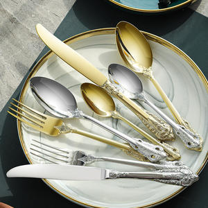 Juego de Cubiertos de Acero Inoxidable 304 Royal Western Cuisine, Estilo Europeo en Relieve, Chapado en Titanio Dorado, Cuchillo y Tenedor para Carne Duraderos - Product Image 3