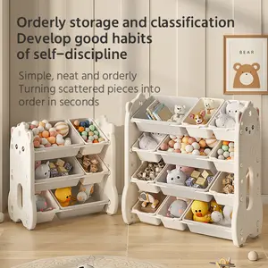Rak buku mainan anak-anak, rak buku mainan bahan plastik kabinet anak untuk penggunaan di rumah, mainan penyimpanan bayi yang baik