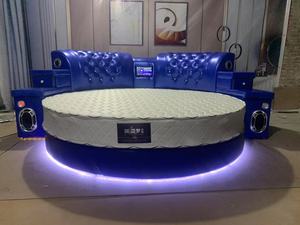 2025 Modern Latest Circle King Size Leather Cama de forma redonda barata con colchón Camas redondas baratas con luz nocturna - Product Image 4
