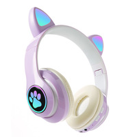 Audífonos Inalámbricos Over-Ear de Moda, Audífonos para Niños con Diseño de Orejas de Gato, para Deportes, Aviación, DJ, Teléfono Móvil, Viajes
