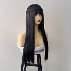 Perucas de Cabelo Humano Brasileiro Liso de Alta Densidade com Renda Frontal, Super Sem Cola, Feitas à Máquina, Comprimento Longo, com Franja, 180% - Product Image 4