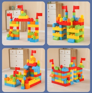 Những ngôi nhà đầy màu sắc của trẻ em Khối hạt lớn Khối nhựa xây dựng lâu đài Đồ chơi xây dựng cho trẻ em Đồ chơi xếp hình mẫu giáo - Product Image 2