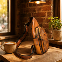 Tas Selempang Kulit Asli Vintage Motif Buaya, Tas Dada Crossbody Buatan Tangan Retro Tahan Air, Tas Bahu Pria
