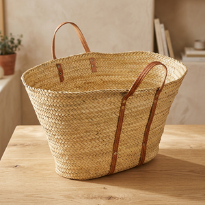 Natural <b>Baskets</b> Handmade Straw <b>Basket</b> Two Handles Minimalist Design Open Top Storage Bucket for Home Decoration Straw Lining - Product Image 3
