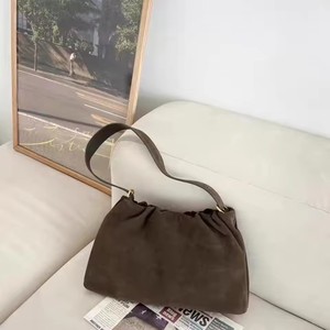 Ruché coréen kaki café concepteur aisselles sac à bandoulière 2 sangles véritable mat daim vache cuir femmes sac à main 2025 Chamois fourre-tout - Product Image 1