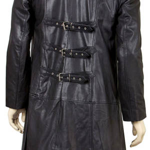 Chaqueta de cuero de última tendencia para hombre y mujer, abrigo de invierno personalizado con bordado, cuello alto, abrigo largo de cuero genuino. - Product Image 5