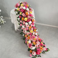 Zijden Kunstbloemen Loper Weelderige Rozen Bloemstuk Tafelarrangement Boog Achtergrond Winkelruit Presentatie Bruiloft Tafeldecoratie