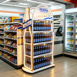 Exhibidor <span class=keywords><strong>de</strong></span> Metal <span class=keywords><strong>de</strong></span> 4 Niveles con Forma <span class=keywords><strong>de</strong></span> Botella <span class=keywords><strong>de</strong></span> Cerveza con Luz LED Personalizada para Supermercados, Bares y Tiendas Libres <span class=keywords><strong>de</strong></span> Impuestos - Product Image 3