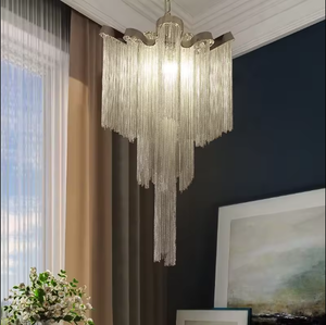 Zeal Lighting Trending Aluminio Tassel Chain Chandelier Villa Silver Nordic Artistic Pendant Light - Product Image 2